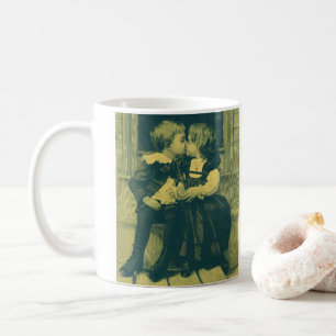 Caneca De Café Vintage Love and Romance Photo, Crianças Beijam