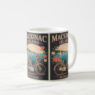 Caneca De Café Vintage Mackinac Island Michigan com Flores de bic