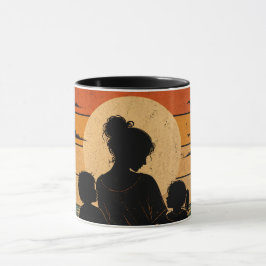 Caneca de café vintage Mãe e Filhos Pôr do Sol