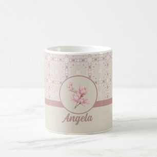 Caneca De Café Vintage Magnolia Beige Ephemera Patterno