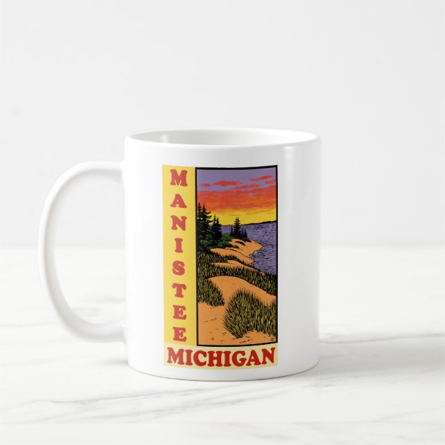 Caneca De Café Vintage Manistee Michigan Sunset (Esquerda)