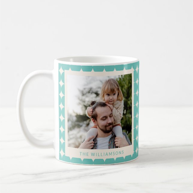 Caneca De Café Vintage Mint Teal Green - Foto de pontos geométric (Esquerda)