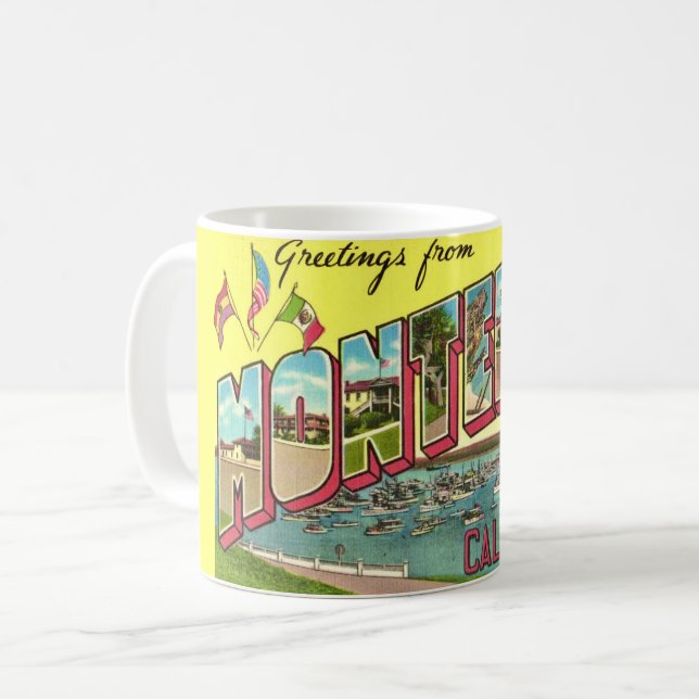 Caneca De Café Vintage Monterey CA Greeting Mug (Frente Esquerda)