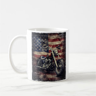 Caneca De Café Vintage Motorcycle USA Flag Retro Biker American