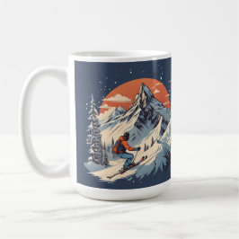 Caneca De Café Vintage Mountain Pine Skiing Laranja Sunset