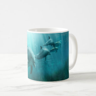 Caneca De Café Vintage Nadando Golfinhos