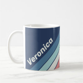 Caneca De Café Vintage Nautical Blue Stripes with Name
