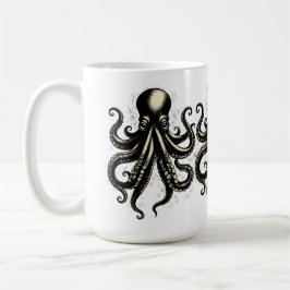 Caneca De Café Vintage Octopus Curious Tentacles Ink Illustration