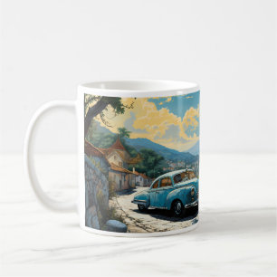 Caneca De Café Vintage Oil Painting Of City And Beach