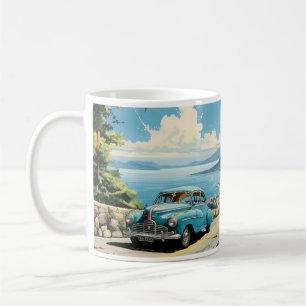 Caneca De Café Vintage Oil Painting Of Old Car And City