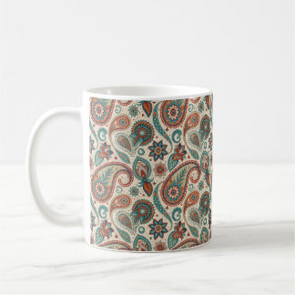 Caneca De Café Vintage Paisley em Red Teal Cream