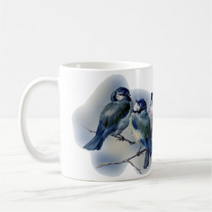 Caneca De Café Vintage, pássaros azuis em um galho