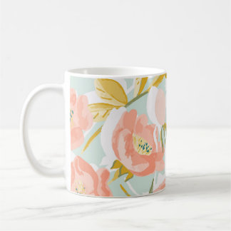 Caneca De Café Vintage pattern with blooming rose hips and fruits
