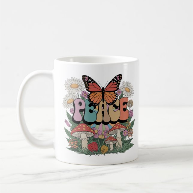 Caneca De Café Vintage Peace Butterfly Art Design (Esquerda)