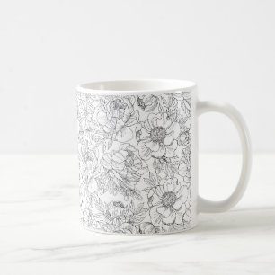 Caneca De Café Vintage Peony Floral Pattern