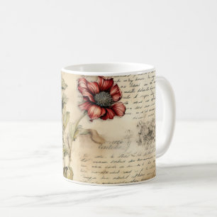 Caneca De Café Vintage - Pergaminho - Carta de Amor com Flores (1
