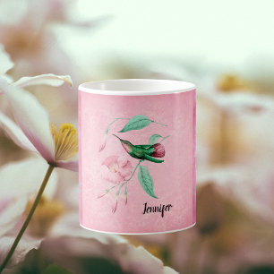 Caneca De Café Vintage Pink e Mint Hummingbird Damask Look Coff
