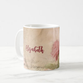 Caneca De Café Vintage Pink Rose Mug | Seu nome |