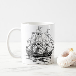 Caneca De Café Vintage Pirates Galleon, desenho de um navio de 74