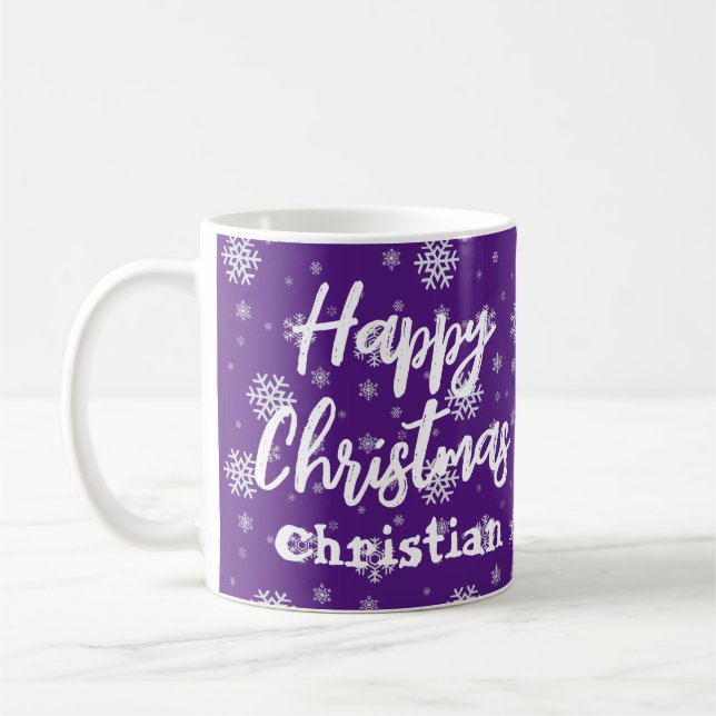 Caneca De Café Vintage Purple White Snowflakes Natal (Esquerda)
