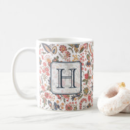 Caneca De Café Vintage Red Pink Chic Monograma Personalizado