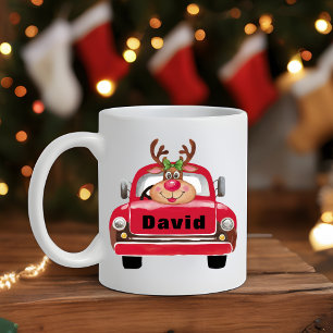 Caneca De Café Vintage Red Truck Reindeer Natal