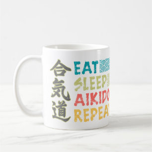 Caneca De Café Vintage Retro Comer Sono Aikido Repetir Bebida Mug