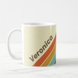 Caneca De Café Vintage Retro Listras de Arco-Íris com Nome