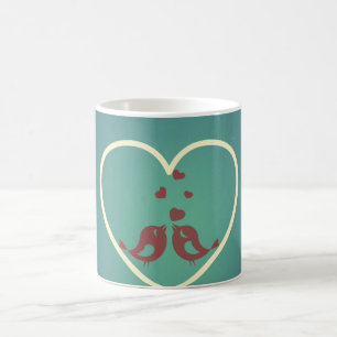 Caneca De Café Vintage Retro Love Birds Hearts Teal BlueTurquoise
