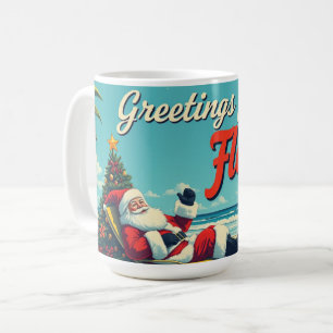 Caneca De Café Vintage Retro Papai Noel na Praia - Flórida