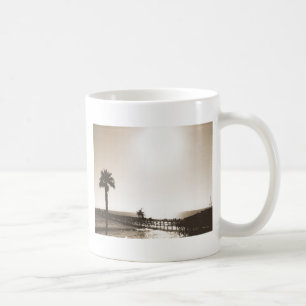 Caneca De Café vintage retrô píer de san clemente califórnia sépi