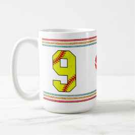 Caneca De Café Vintage Retro Softball Number 9 Varsity