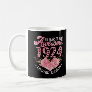 Caneca De Café Vintage rosa de 98 anos 1924 presente de 98 anos N