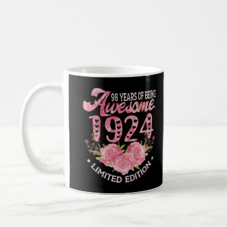 Caneca De Café Vintage rosa de 98 anos 1924 presente de 98 anos N