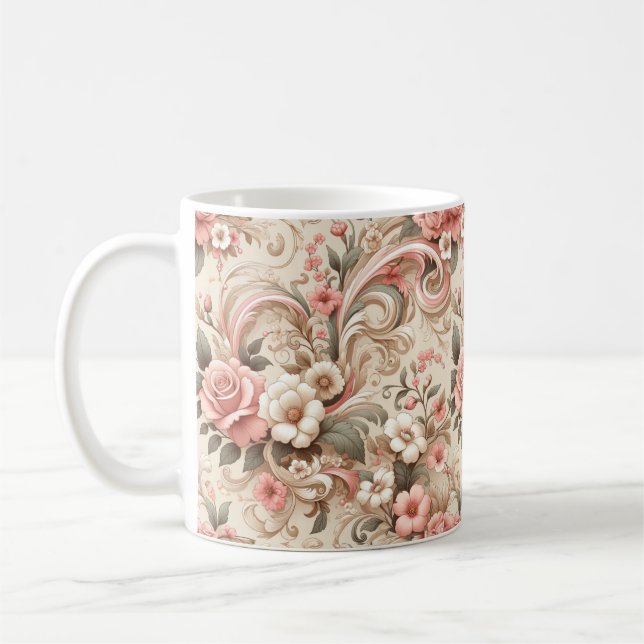 Caneca De Café Vintage Rosa Garden Scrowork (Esquerda)