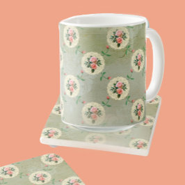 Caneca De Café Vintage Rosas limpa Enfumaçado verde desvanecido
