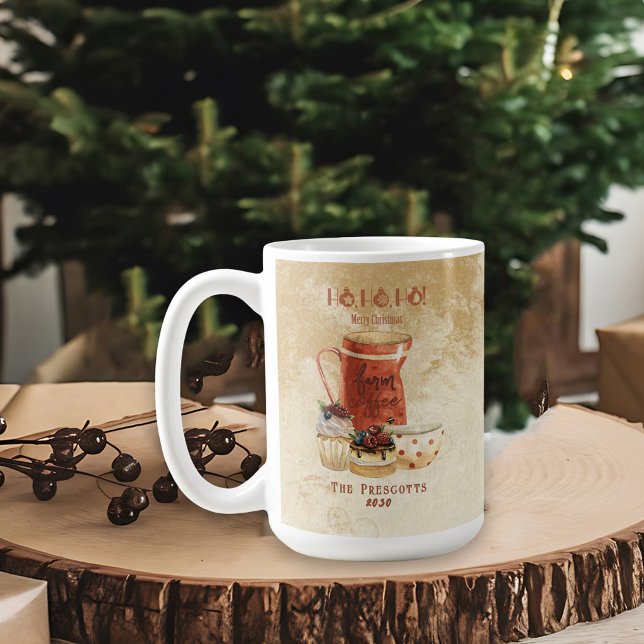 Caneca De Café Vintage Rustic Kraft Farmhouse Natal (Criador carregado)