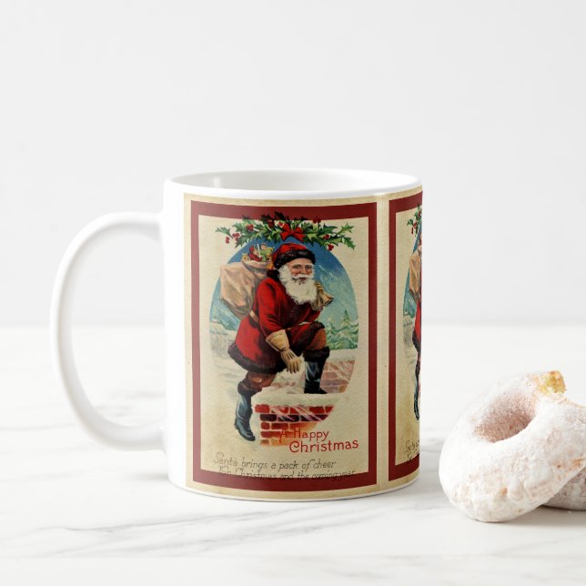 Caneca De Café Vintage Santa Claus Natal Cerâmica (Com Donut)