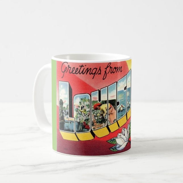 Caneca De Café Vintage Saudações Louisiana (Frente Esquerda)