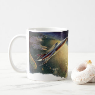 Caneca De Café Vintage Science Ficeship Airplane Earth