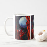 Caneca De Café Vintage Science Fiction, Canyon Space Moon Rover<br><div class="desc">Ilustração vintage: planetas futuristas de ficção científica e imagem espacial. Uma vista de um cânion profundo olhando para cima em direção a um veículo de exploração espacial com uma lua grande e estrelas no céu noturno. Um clássico design de quadrinhos retrô de ficção científica.</div>