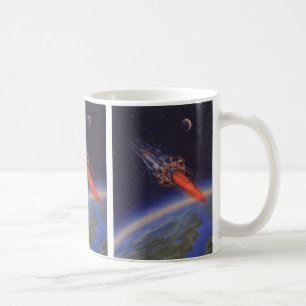 Caneca De Café Vintage Science Fiction, Sci Fi Rocket over Earth