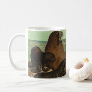 Caneca De Café Vintage Sea Lions na praia, Marine Life Animal