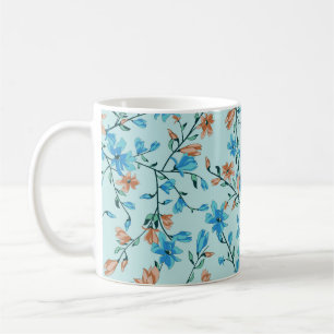 Caneca De Café Vintage Simples: Padrão de Tecido Floral