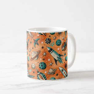 Caneca De Café Vintage Spacecraft Rocket ships Pattern - Cosmos(5