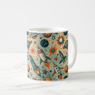Caneca De Café Vintage Spacecraft Rocket ships Pattern - Cosmos(7