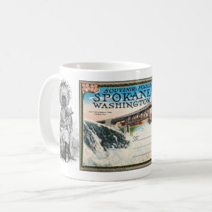 CANECA DE CAFÉ VINTAGE SPOKANE WASH. CARTÃO POSTAL DE COR