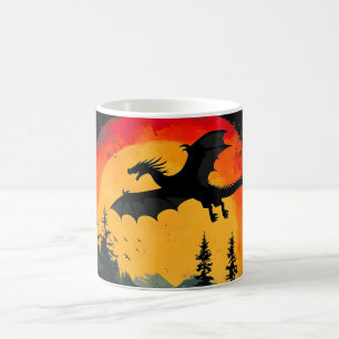 Caneca De Café Vintage Sunset Forest Dragon
