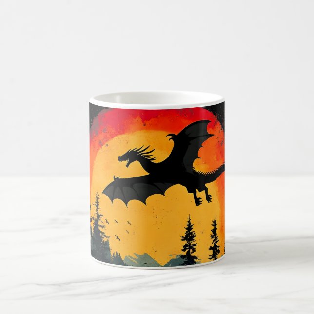 Caneca De Café Vintage Sunset Forest Dragon (Centro)