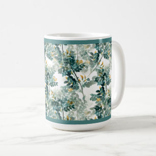 Caneca De Café Vintage Teal Foliage deixa Design chic Elegante